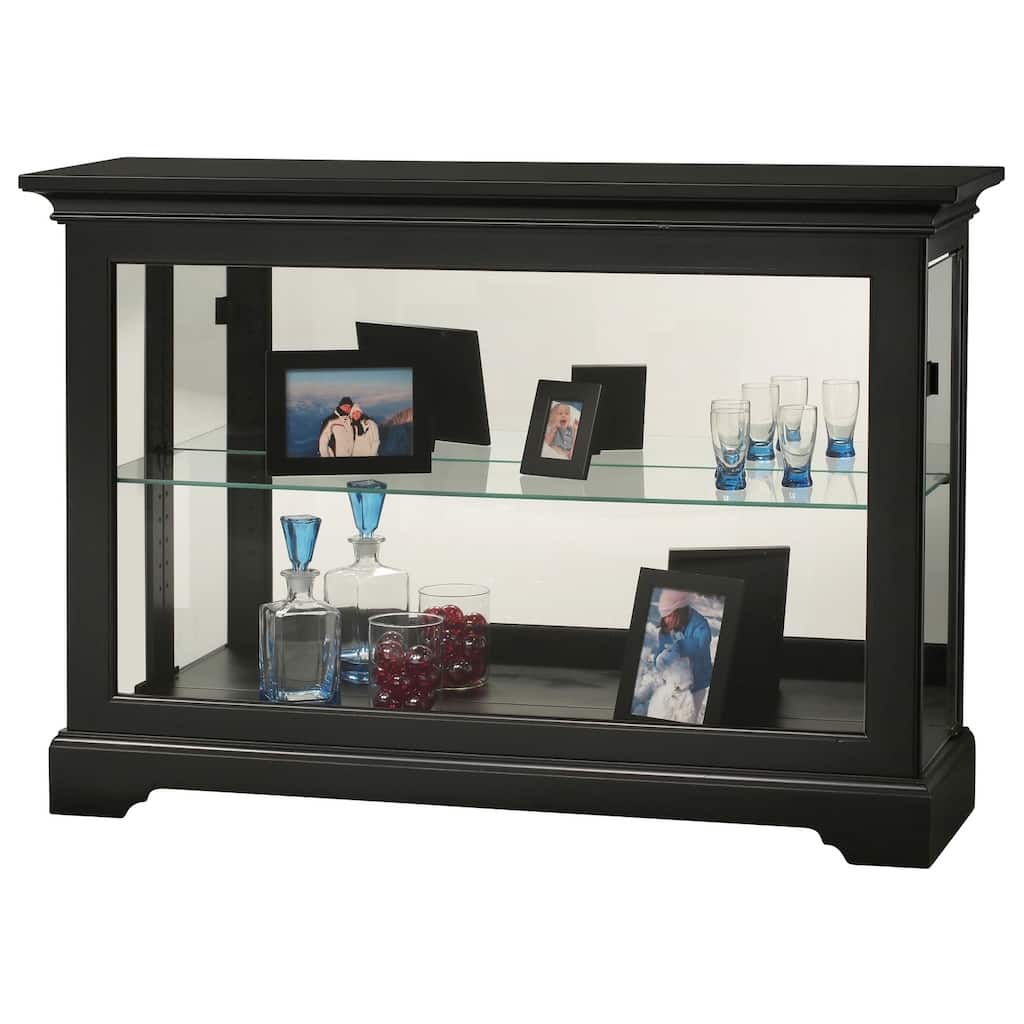 Howard Miller Black Wood and Glass Curio Cabinet Two Shelves