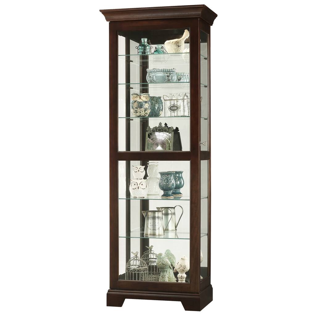 Howard Miller Martindale II Contemporary Modern, Transitional, Rich Dark Solid Wood, Tall, 7-Shelf Living Room Curio Cabinet