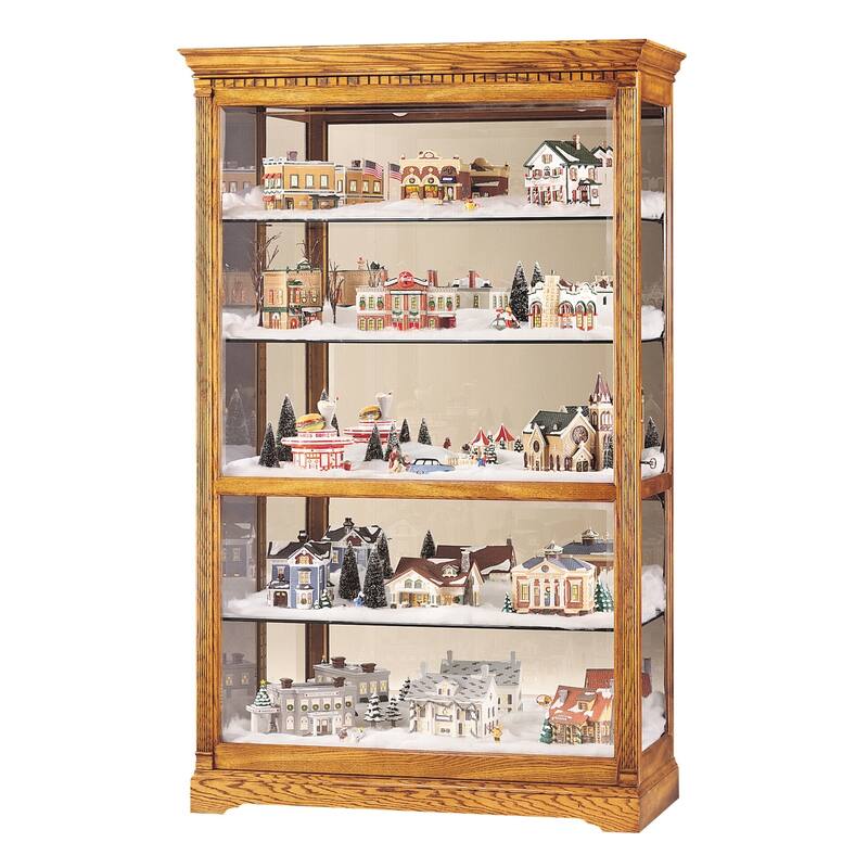 Howard Miller Parkview Contemporary Modern, Light Brown Solid Wood, Tall, 5-Shelf Living Room Curio Cabinet