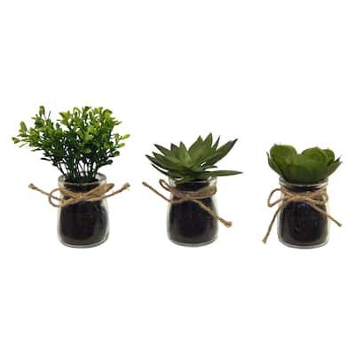 Faux succulent set in vintage milk glasses