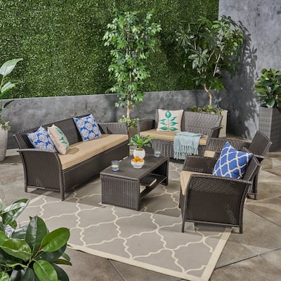St. Lucia Outdoor 7 Seater Wicker Chat Set by Christopher Knight Home