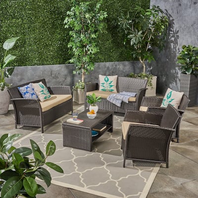 St. Lucia Outdoor 6 Seater Wicker Chat Set by Christopher Knight Home