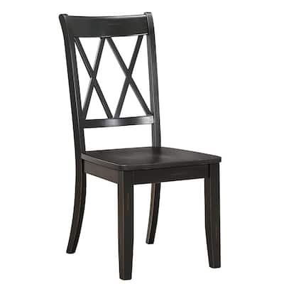 Pine Veneer Side Chair With Double X-Cross Back, Black, Set of 2 - Bed ...