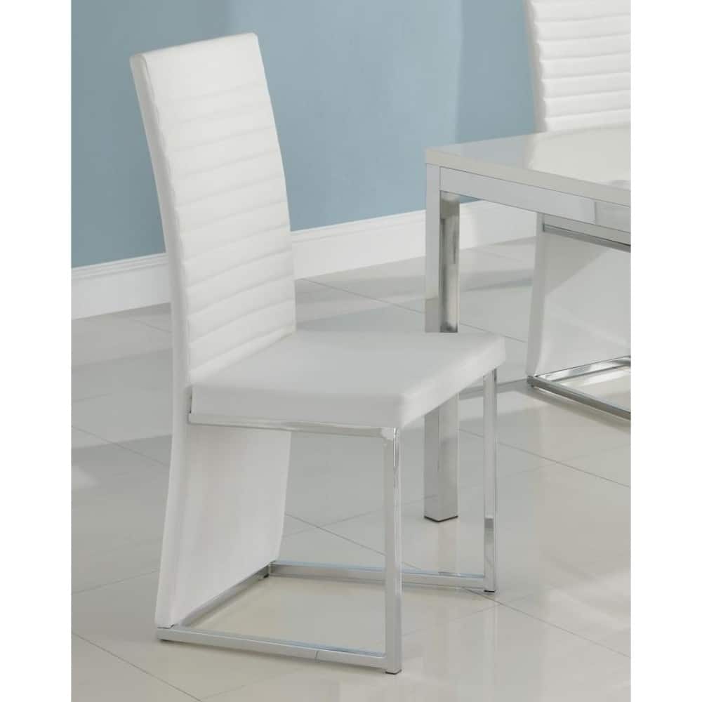 Leather Upholstered Metal Frame Side Chair, White, Set of 4