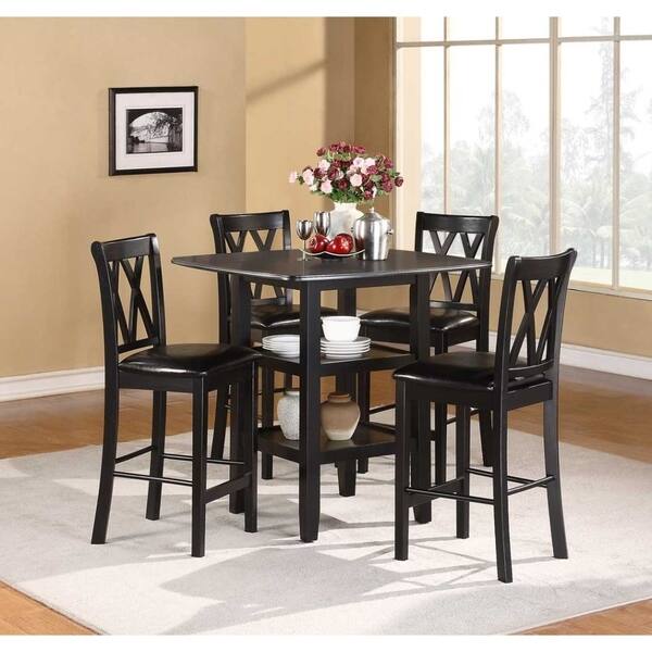 5 Piece Wooden CoUnter Height Dining Set, Black Overstock 23459131