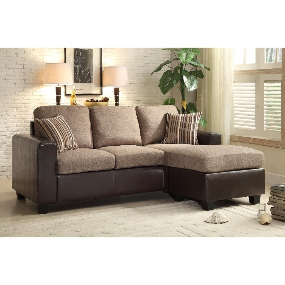 Dual-Tone Reversible Sofa Chaise With Two Accent Pillows, Brown