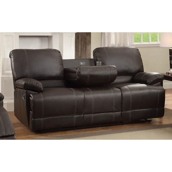 Leather Double Reclining Sofa With Drop Down Cup Holders Double Reclining Sofa With Drop Down