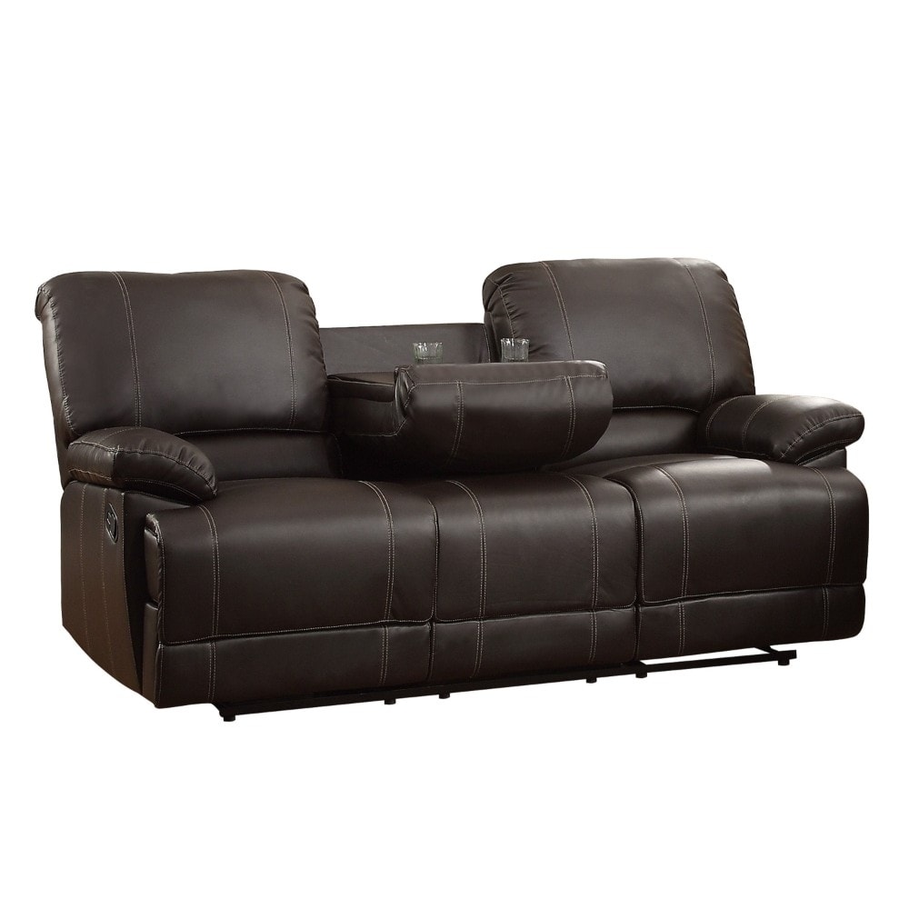 Shop Leather Double Reclining Sofa With Drop Down Cup Holders