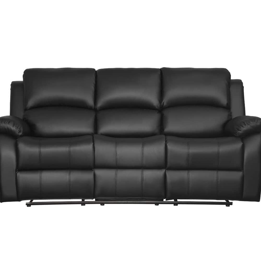 Leather Upholstered Recliner Sofa With Drop Down Center, Black