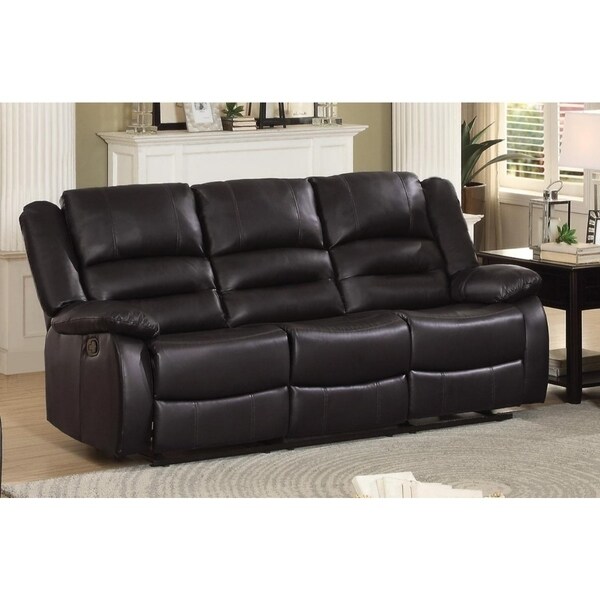 Leather Upholstered Double Reclining Sofa With Padded Armrests, Brown ...