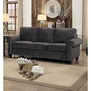 Fabric Upholstered 3 Seat Sofa With Nail Head Trim Dark Gray Bed   P28974767 