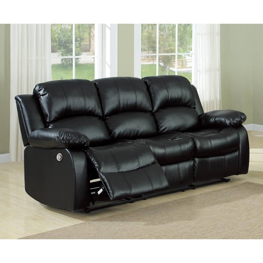 Leather Upholstered Power Recliner Sofa, Black
