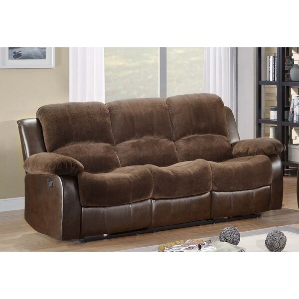 Double Reclining Sofa In Textured Microfiber Upholstery Dark Brown