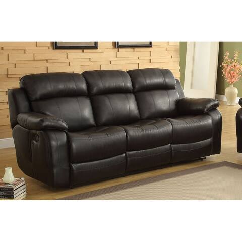 Leather Reclining Sofa With Center Drop Down Cup Holder, Black