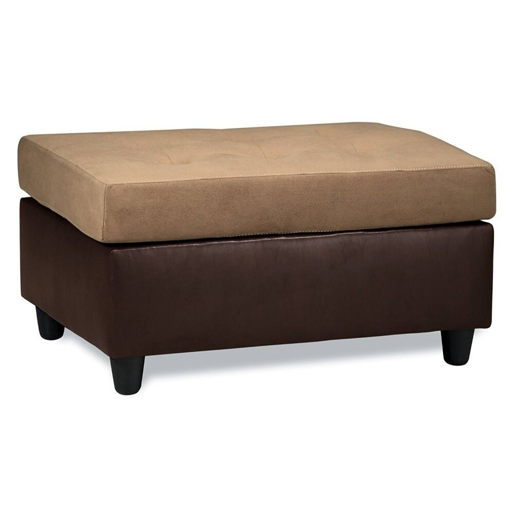 Two Tone Contemporary Style Tufted Ottoman, Brown