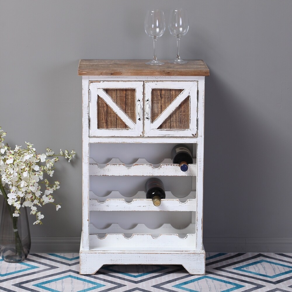 Overstock White and Natural Wood Wine Cabinet (Distressed White)