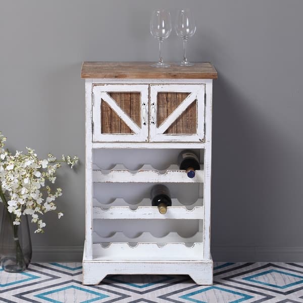 Shop Distressed White And Natural Wood 12 Bottle Wine Cabinet On