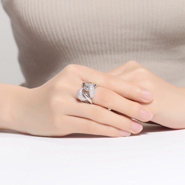 Ladies Yellow Gold Plated Fashion Ring Band Embedded with Round CZ Clear