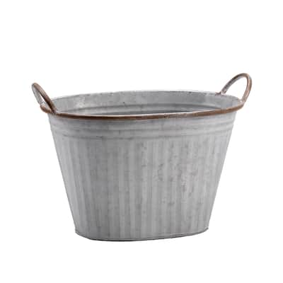 Oval Metal Bucket - Large - Silver