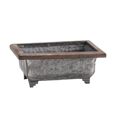 Rectangle Metal Planter with Wood Trim - Small - Silver