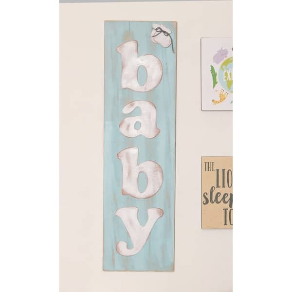 slide 2 of 14, Wooden Baby Sign - Large Nursery Wall Art - Baby Shower Gift Sign - 35 x 10 distressed blue/ white