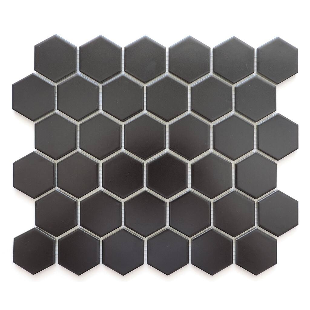 Barcelona Hexagon Glazed Porcelain Mosaic Tile Matte Black