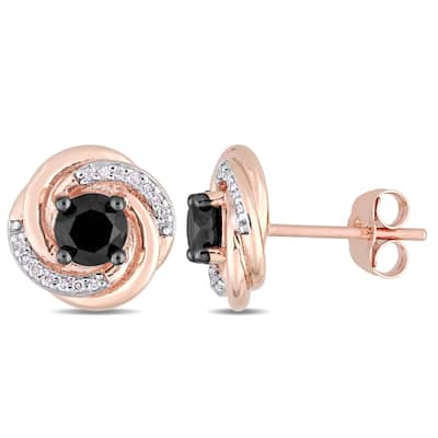 Miadora 10k Rose Gold 1 1/10ct TDW Black and White Diamond Swirl Stud Earrings