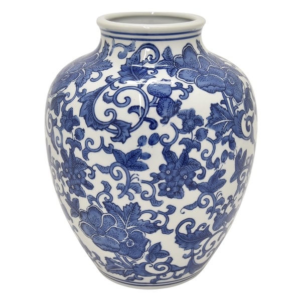 Three Hands 10.75 " Blue - CERAMIC B&W VASE