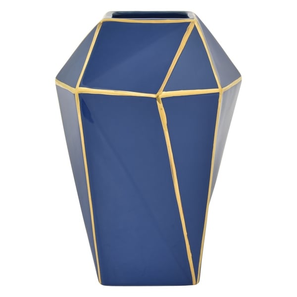Three Hands 10.5 " Blue - PORCELAIN VASE - BLUE & GOLD