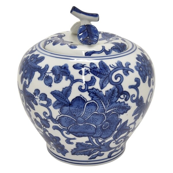Three Hands Ceramic Blue And White Jar