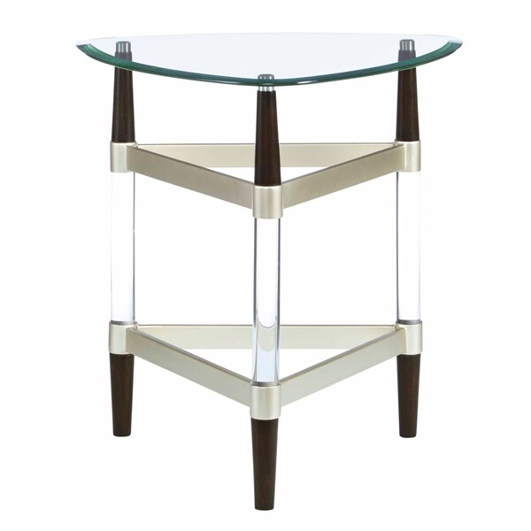 Progressive Clear Brushed Nickel Walnut Glass Acrylic Metal Wood End Table