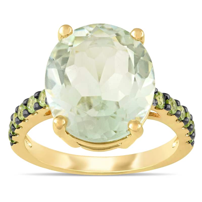 Miadora Yellow Plated Sterling Silver Green Amethyst and Peridot Cocktail Ring