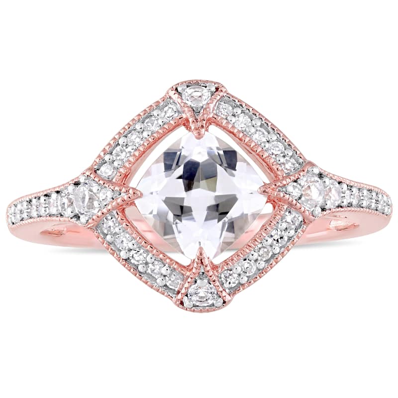Miadora Rose Plated Sterling Silver Created White Sapphire 1/6ct TDW Diamond Halo Ring
