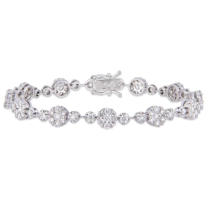 Miadora 14k White Gold 3-3/4ct TDW Diamond Floral Station Tennis Bracelet
