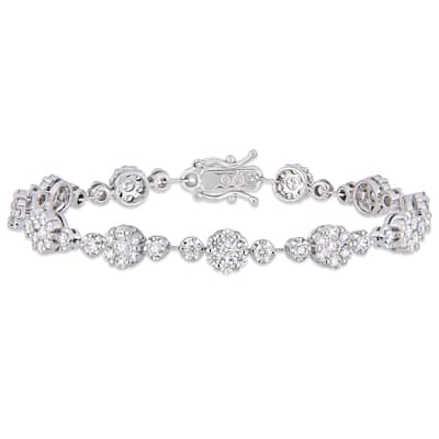 Miadora 14k White Gold 3-3/4ct TDW Diamond Floral Station Tennis Bracelet