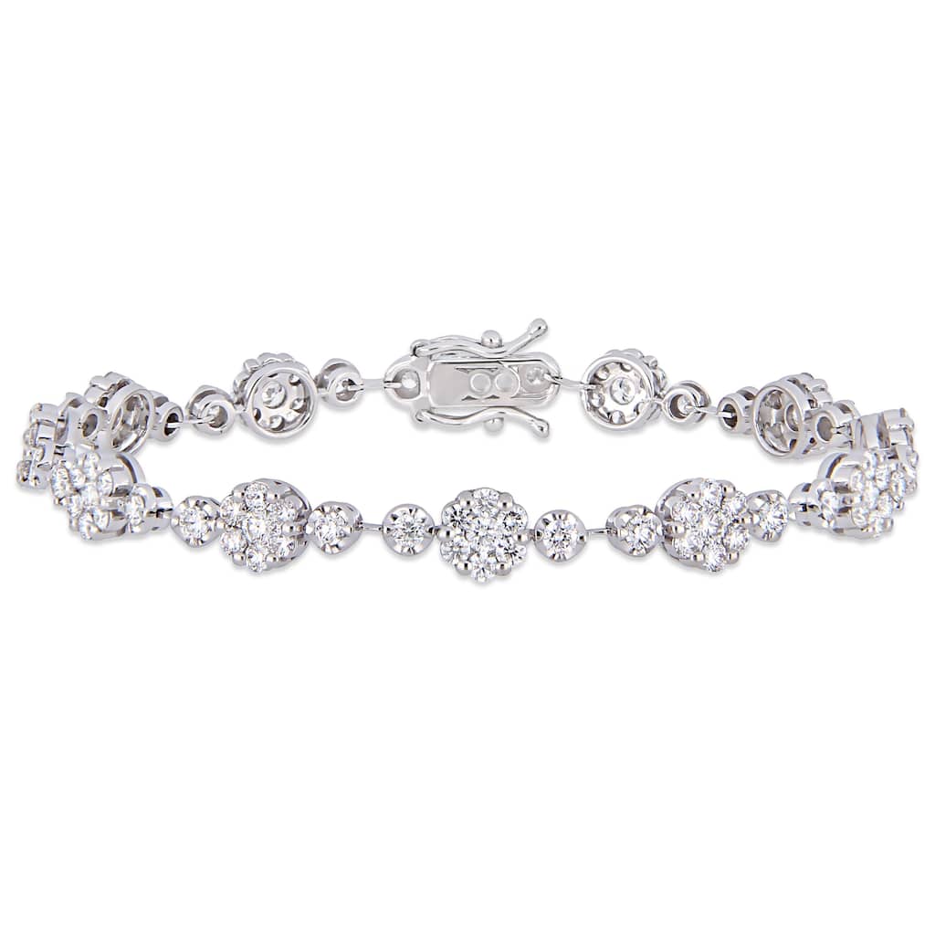 Miadora 14k White Gold 3-3/4ct TDW Diamond Floral Station Tennis Bracelet