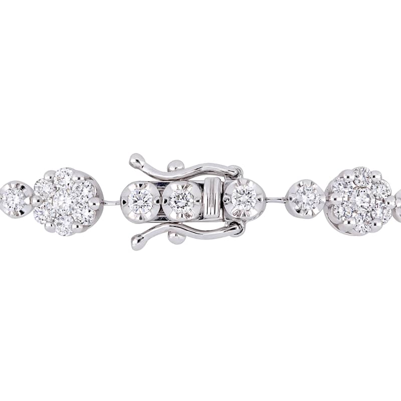 Miadora 14k White Gold 3-3/4ct TDW Diamond Floral Station Tennis Bracelet