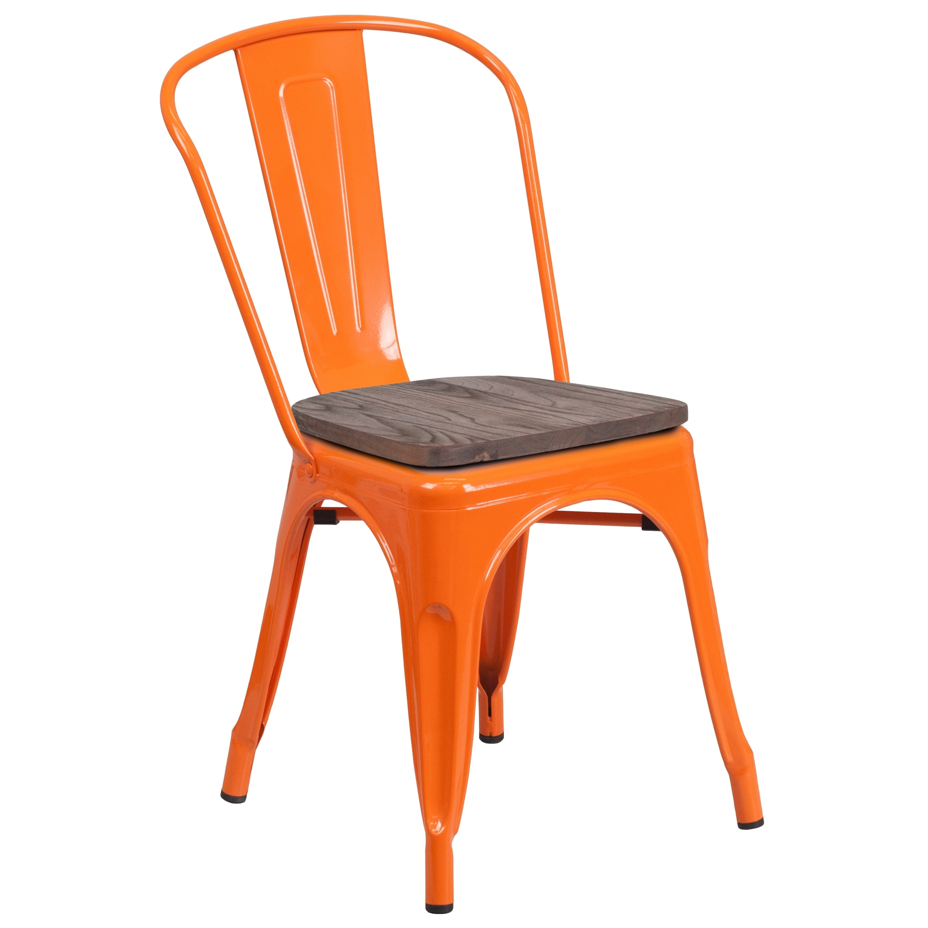 INDUSTRIAL VINTAGE STACKING CHAIR ORANGE PLASTIC SEAT STACKABLE CAFE CHAIR