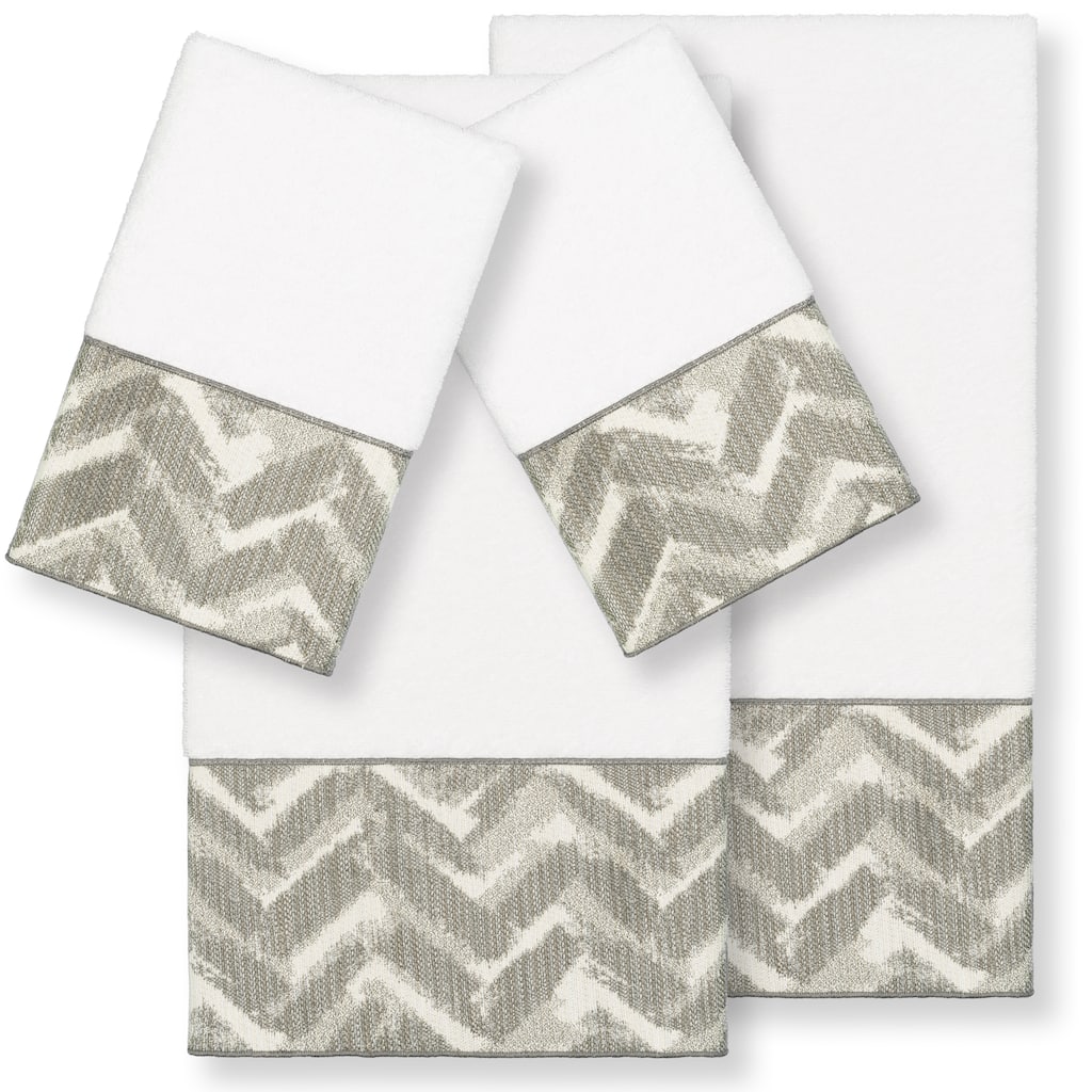 Authentic Hotel and Spa Turkish Cotton Chevron Jacquard Trim White 4-piece Towel Set