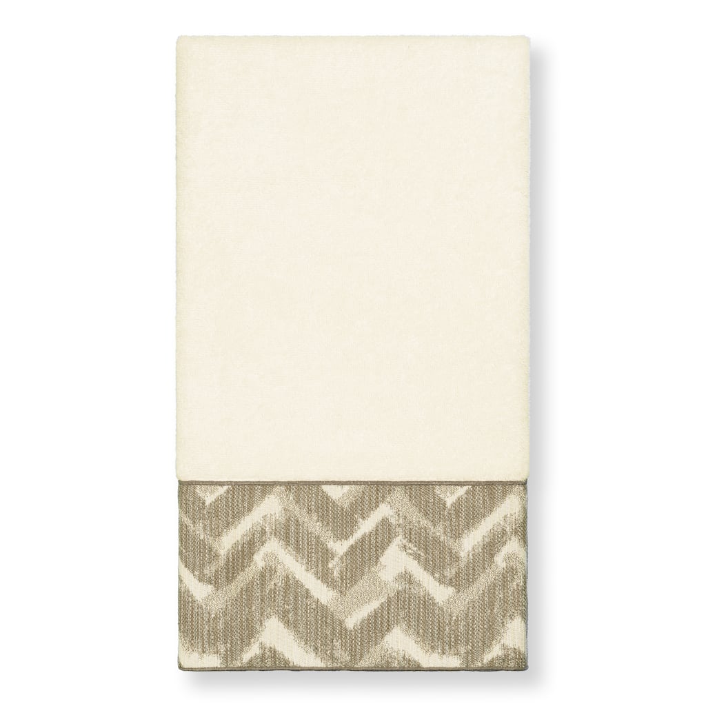 Authentic Hotel and Spa Turkish Cotton Chevron Jacquard Trim Cream Bath Towel