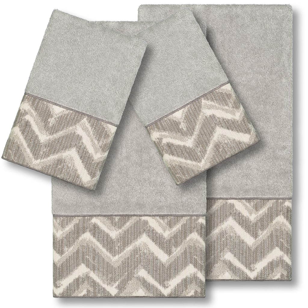 Authentic Hotel and Spa Turkish Cotton Chevron Jacquard Trim Light Grey 4-piece Towel Set