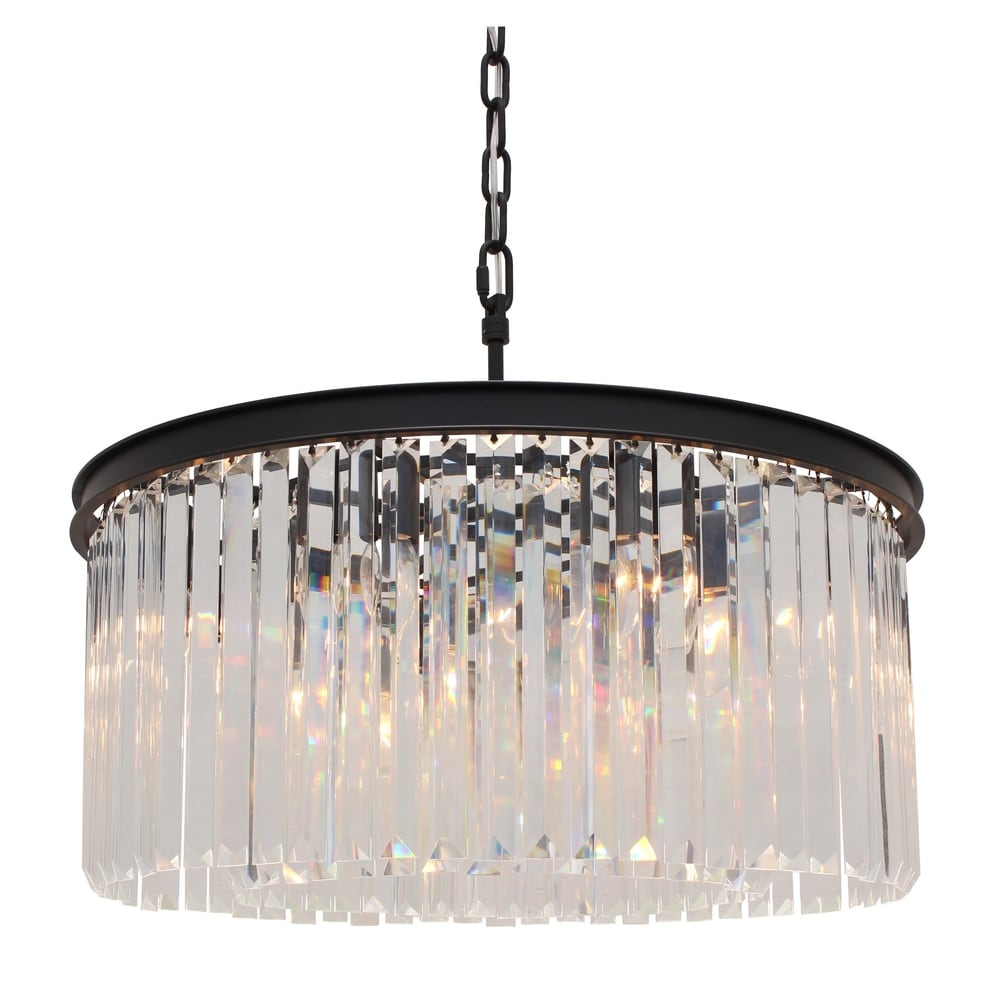 The Weston 40 Inch Rectangular Glass Drop Crystal Chandelier, Antique Copper The Weston 40 Inch Rectangular Glass Drop Crystal Chandelier, Antique Copper