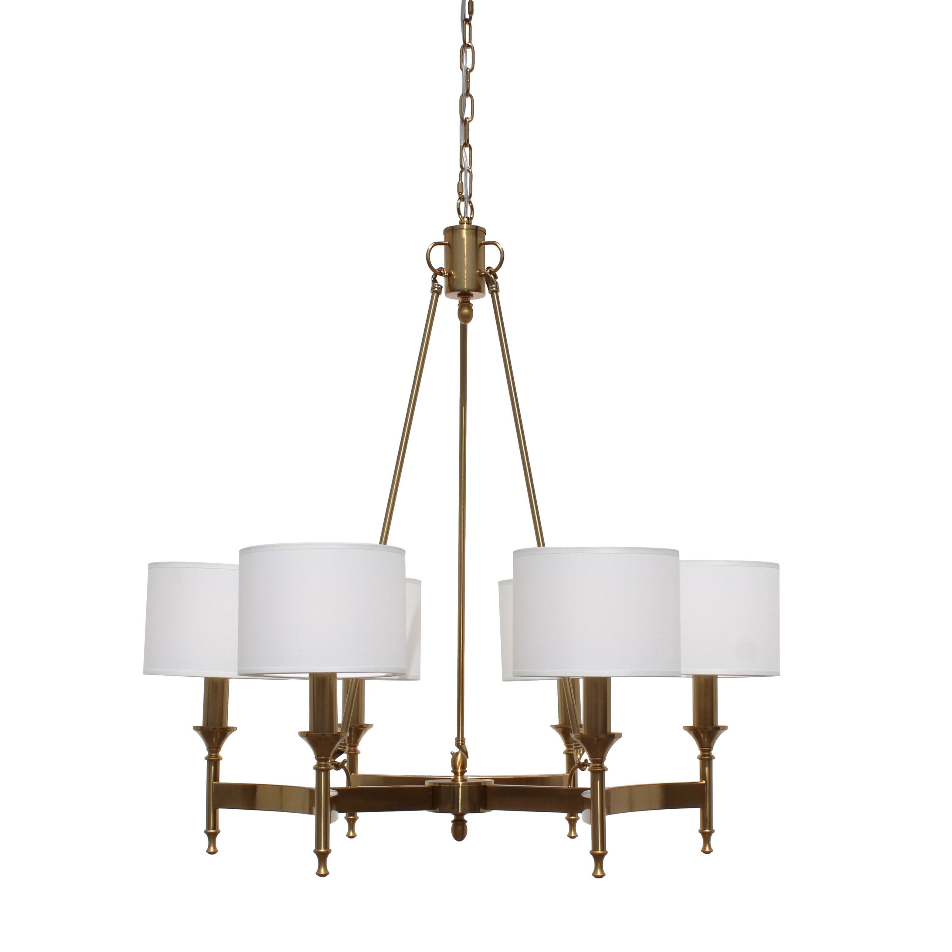 Stella 6 Light Brass Chandelier, White Shade - N/A - Chandeliers For Bedrooms by Overstock.com