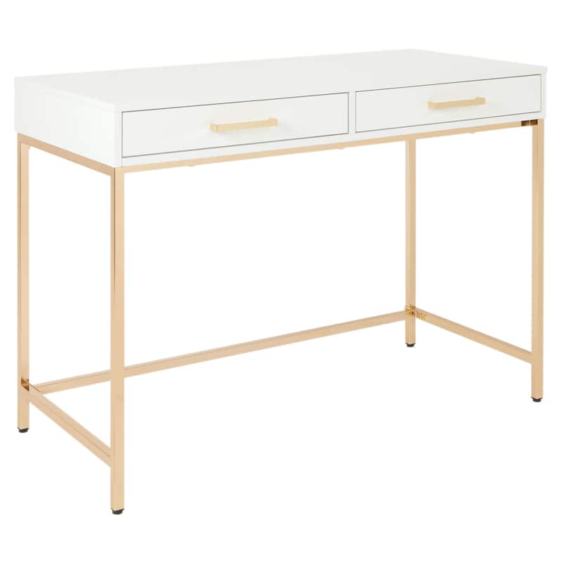 Alios Desk with White Gloss Finish and Gold Base - Glossy - White