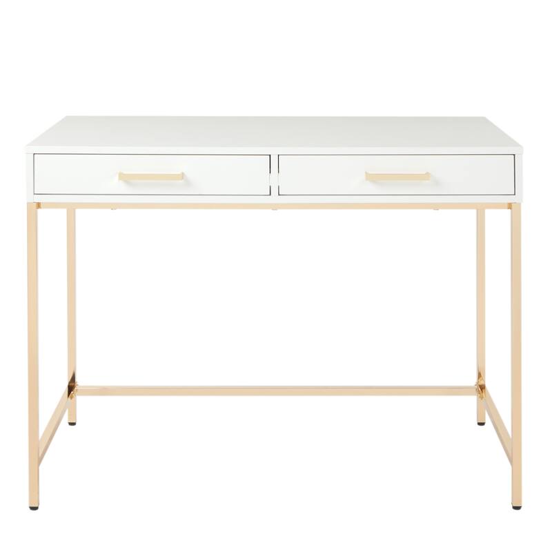 Alios Desk with White Gloss Finish and Gold Base