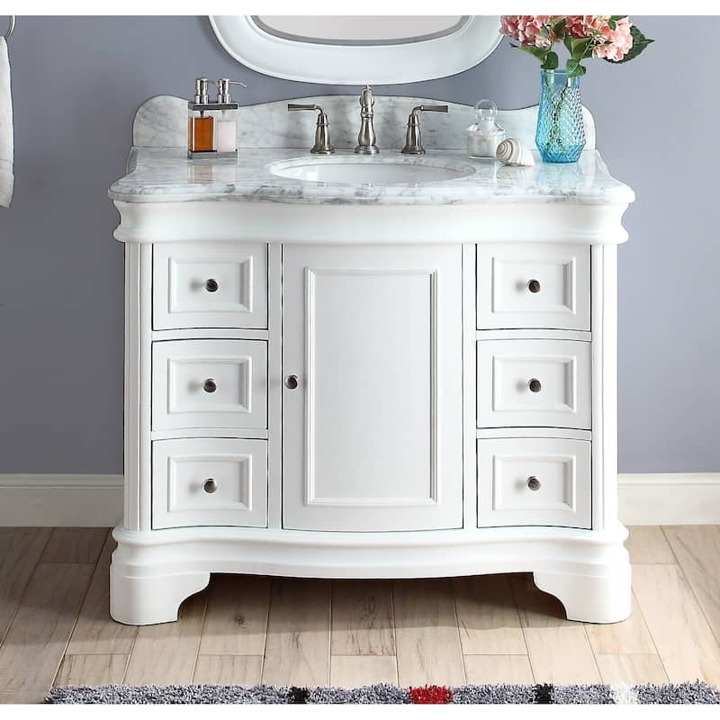 42" Benton Collection Sesto Modern Contemporary White Bathroom Vanity