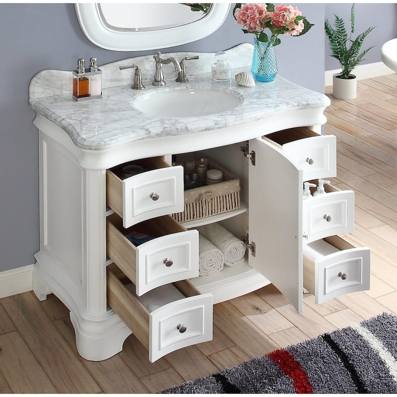 42" Benton Collection Sesto Modern Contemporary White Bathroom Vanity