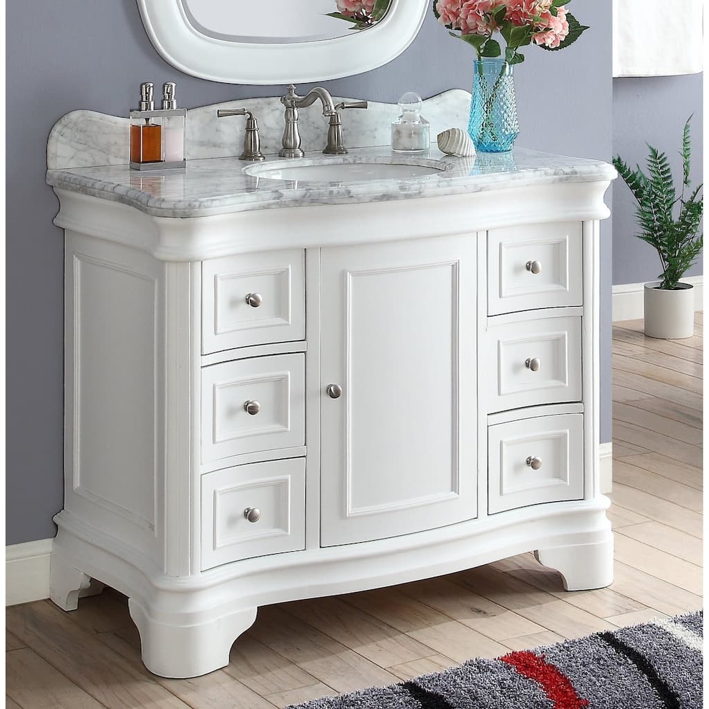 42" Benton Collection Sesto Modern Contemporary White Bathroom Vanity