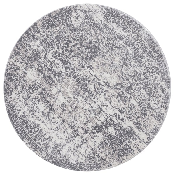 Distressed Transitional Grey Floral Vintage Round Rug - 7'10" x 7'10" Round