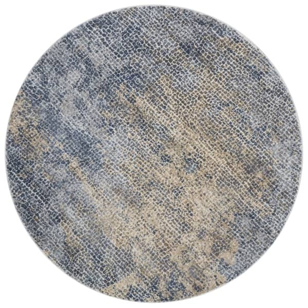 Distressed Transitional Blue Gold Pebble Mosaic Round Rug Gold Pebble Mosaic Round Rug